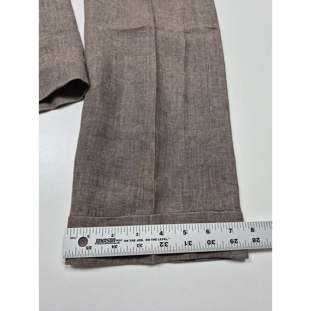 Rota Pantaloni Trousers Linen Mens 31x29 Brown Linen Flat Front Cuffed Italy 48